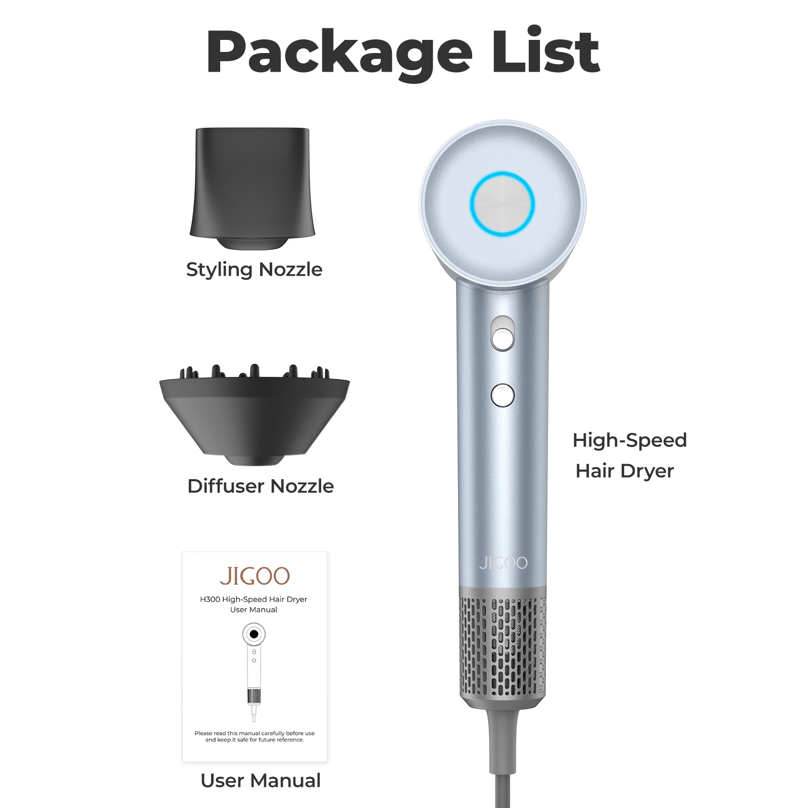 JIGOO H300 High-Speed Hair Dryer - Fast, Efficient, and Gentle Drying