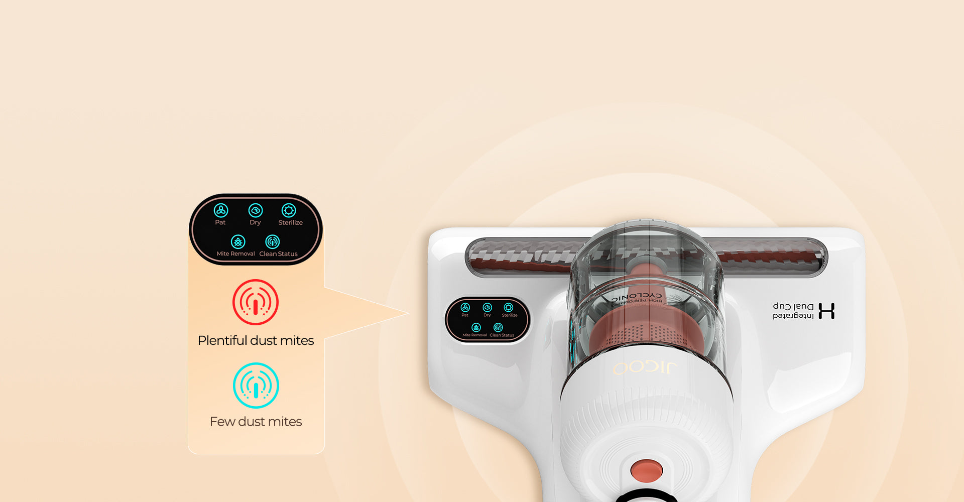 Jigoo J200 Integrated Dual-Cup Mattress Vacuum Cleaner