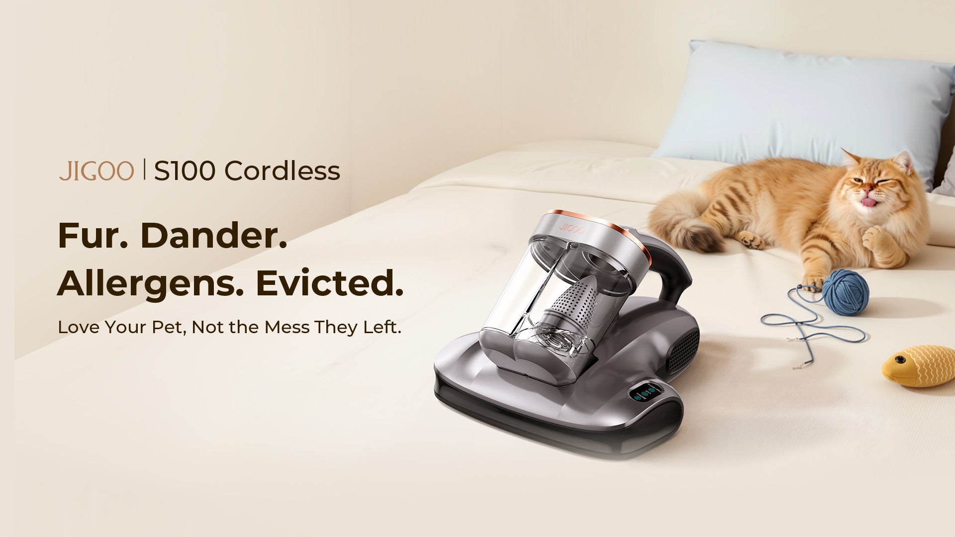 Jigoo S100 Cordless Smart Dual-Cup Mattress Vacuum Cleaner