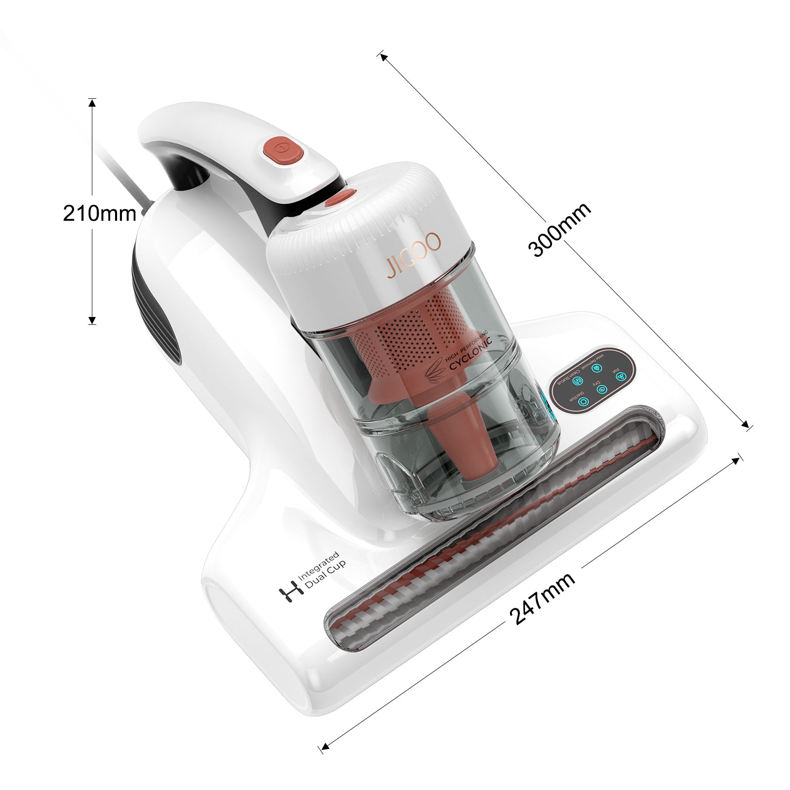 Jigoo J200 Integrated Dual-Cup Mite Cleaner - Bed Vacuum Cleaner