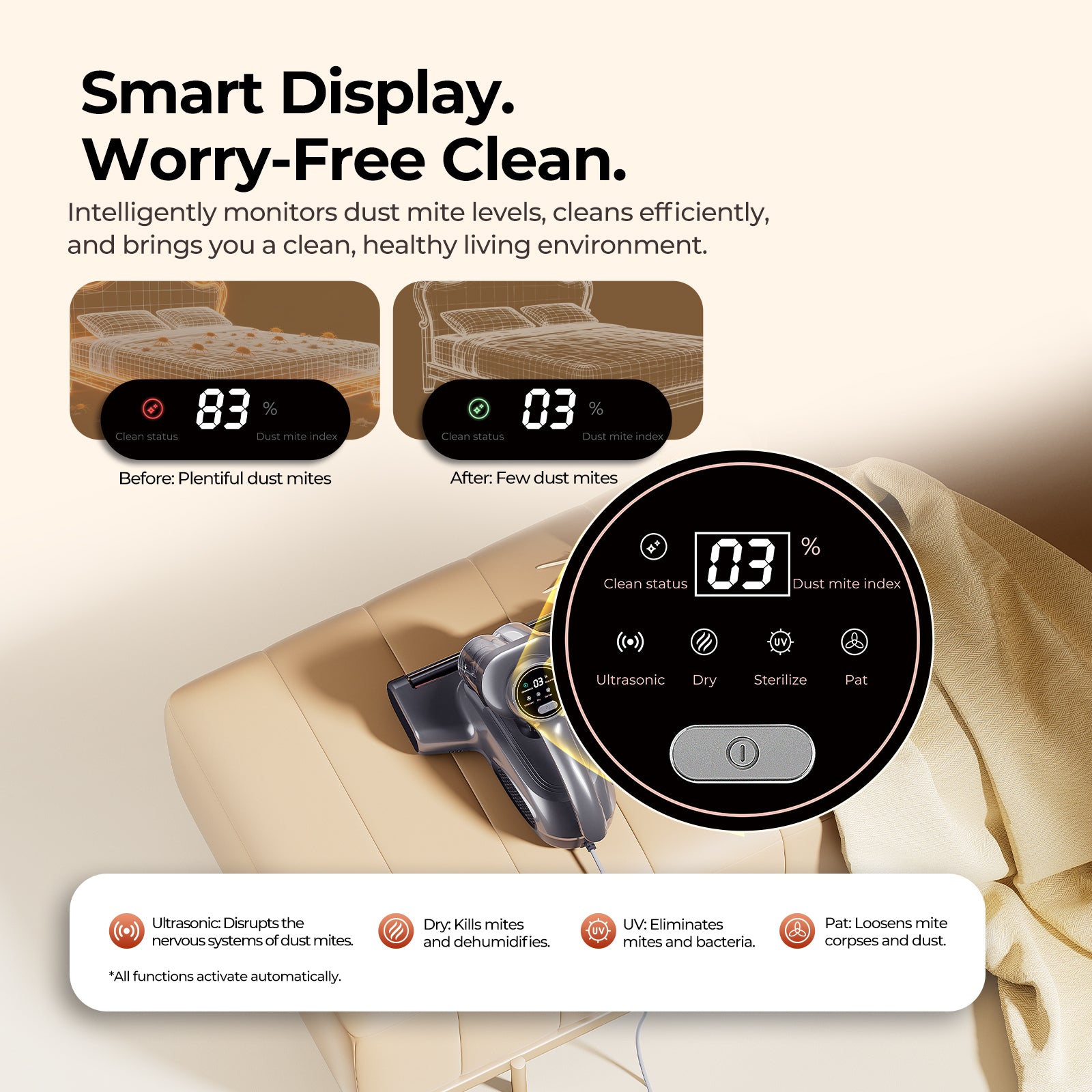 Jigoo J300 Pro Smart Dual-Cup Mattress Vacuum Cleaner