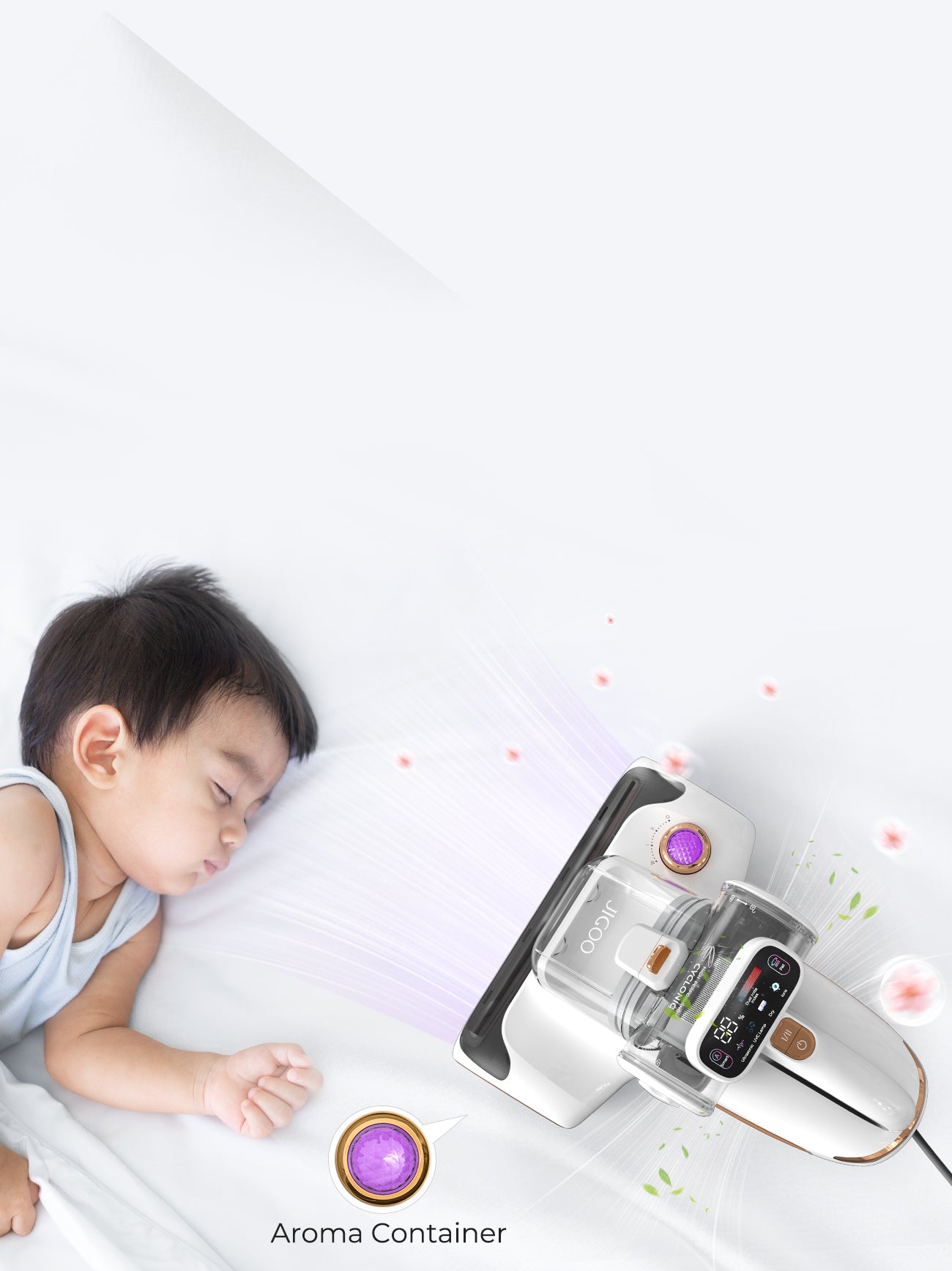 JIGOO T600 Bed Mattress Vacuum Cleaner, Dual Cup Design, 99.99% Dust Mite  Removal with Aroma - White 